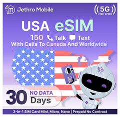 $5/month Jethro Mobile eSIM Card 150 Talk & 150 Texts Prepaid Phone Plan 1 Month