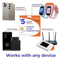 Prepaid SIM Card 5G 4G LTE 100 Talk 100 Text 100MB Data Triple Cut No Contract