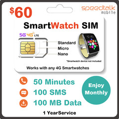 Speedtalk Kids Smartwatch SIM Card 5G 4G LTE Senior Smart Watches $5/Month