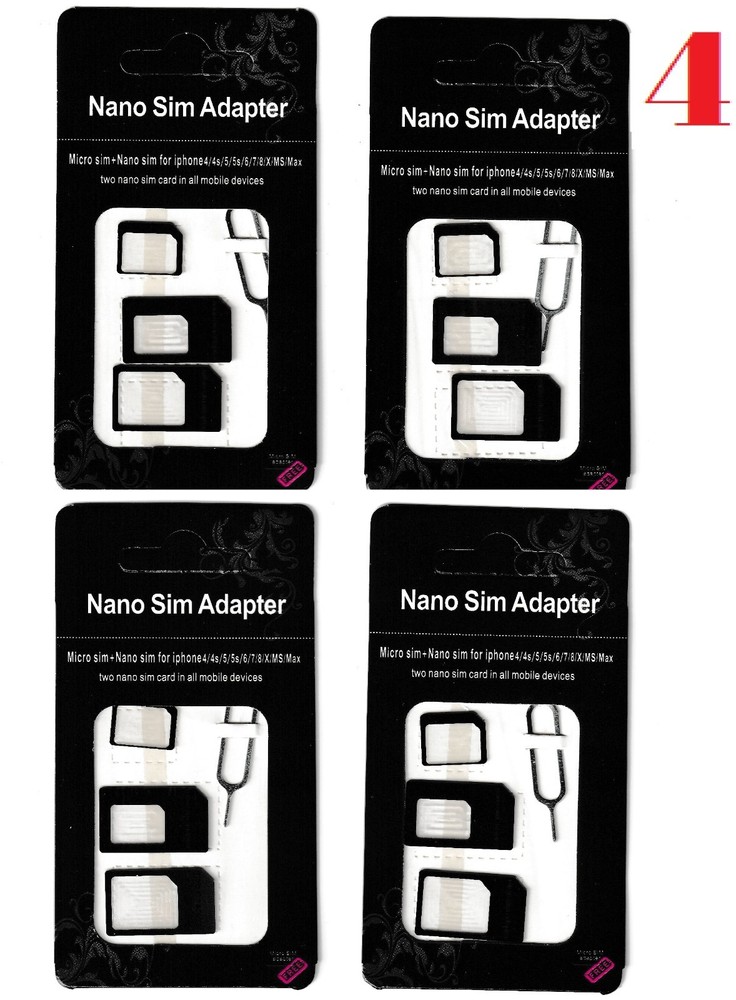 4 x SIM Adapter converter SET iPhone Android Samsung Card Micro Standard Nano