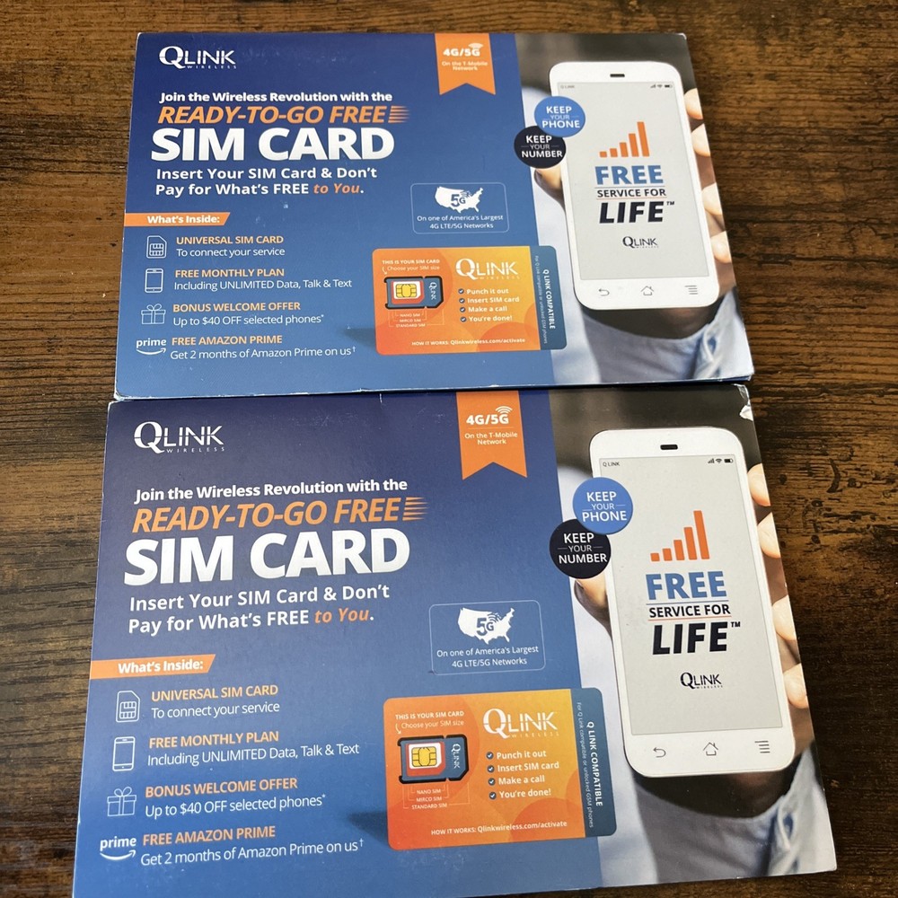 2pk QLINK Wireless Cellular 4G LTE/5G Sim Card Kit- Includes Sim Card & Adapter
