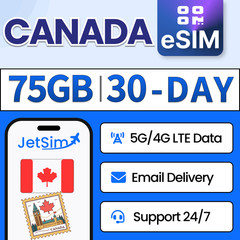 Canada eSIM 75GB High-Speed Data 30 Days Travel eSIM Instant Delivery