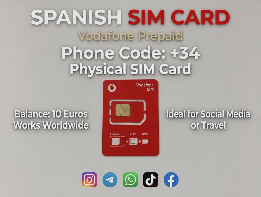 Spanish sim-card | Vodafone SIM Card | 10 Euro Balance +34 Spanish sim card