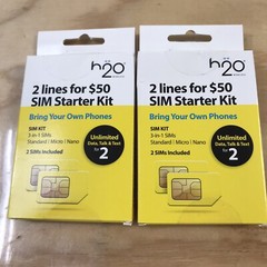 2-h20 Wireless 2 Lines For $50 SIM Starter Kit 3-in-1 Unlimited Data Talk Text