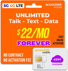 Pre-Paid Esim and SIM Card Starter Kit – No Contract Wireless $22Mo Talk Text Da