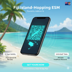 Fiji Travel eSIM | 15 Days 10GB High-Speed 4G Data | Vodafone Fiji Network