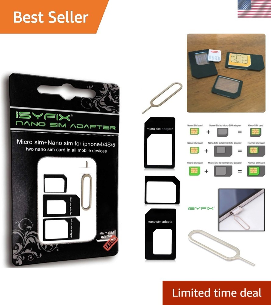 Nano to Micro SIM Card Converter Kit with Eject Tool – Reversible Design