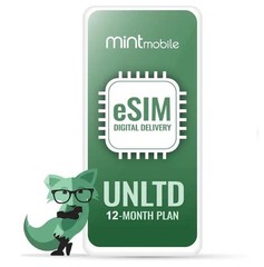 Mint Mobile eSIM 12-Month Unlimited Data Talk Text 1 Year Prepaid – New Account