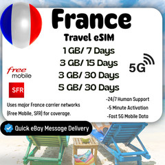 [eSIM]France Travel eSIM,1-5GB, 7-30Days,QR code,Fast Delivery,Easy Setup,5G