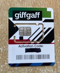 Giffgaff SIM card with £5 credit.