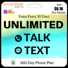 SpeedTalk Mobile Prepaid SIM Card Kit 5G 4G LTE No Contract 360 Days Phone Plan