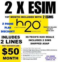 H2O H20 WIRELESS 💥 E-SIMS 2 LINES ✅ EACH WITH 1 MONTH INCLUDED ✅ $25 LINE !