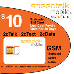SpeedTalk Preloaded SIM Card Kit 2₵ Text Talk Data 5G 4G LTE 30 Days Phone Plan