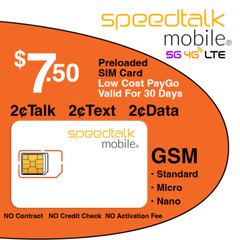 SpeedTalk Mobile SIM Card Kit 2₵ Talk Text Data 5G 4G LTE 30-Day $7.5 Phone Plan