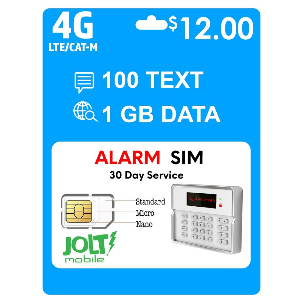 Jolt Mobile AT&T SIM Card Kit – Security Alarm System Home Business 4G LTE GSM