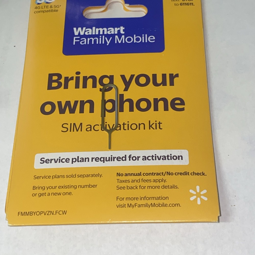 Walmart Family Mobile Kit Sim Card Pin Bring Your Own Phone Power By Verizon