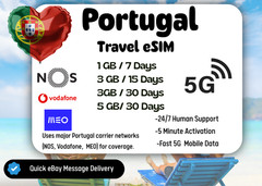 [eSIM] Portuga Travel eSIM,1-5GB,7-30Days,QR Code, Same Day Delivery,Easy Setup