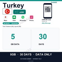 Turkey eSIM 5GB 30Day Instant QR 5G Data Only Travel No Plastic SIM