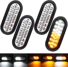 4Pcs 6″ Inch Oval LED Strobe Lights 24 LED Amber/White Recessed Mount W/Flash Pa