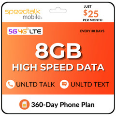 $25/MoSpeedTalk Prepaid SIM Card Unlimited Talk Text 8GB Data Smart Phone Plan
