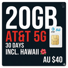 USA + Hawaii | Travel eSIM | 20GB AT&T 5G | 30 Days | No Registration | QR code
