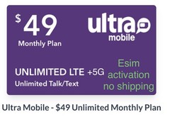 Ultra Mobile $49 Unlimited Talk, Text & 5G • 4G LTE Data – 30 Days of Service