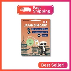 Japan Travel SIM Card – 8 Days – 6GB High-Speed Data – 20 Min Calls & 10 Texts –