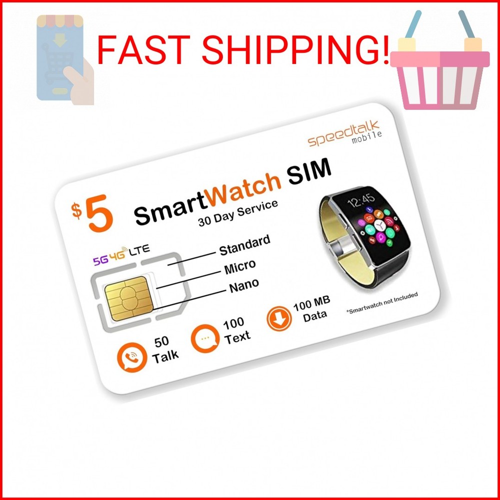 SpeedTalk Mobile $5 Prepaid Smart Watch SIM Card Kit for 5G 4G LTE Smartwatch, W