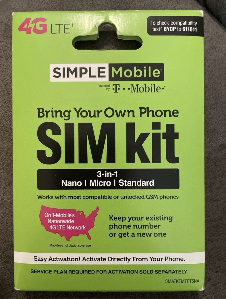 SIMPLE MOBILE Wireless Sim Kit for Smart Phones Nano Micro Fit Unlock USA SELLER