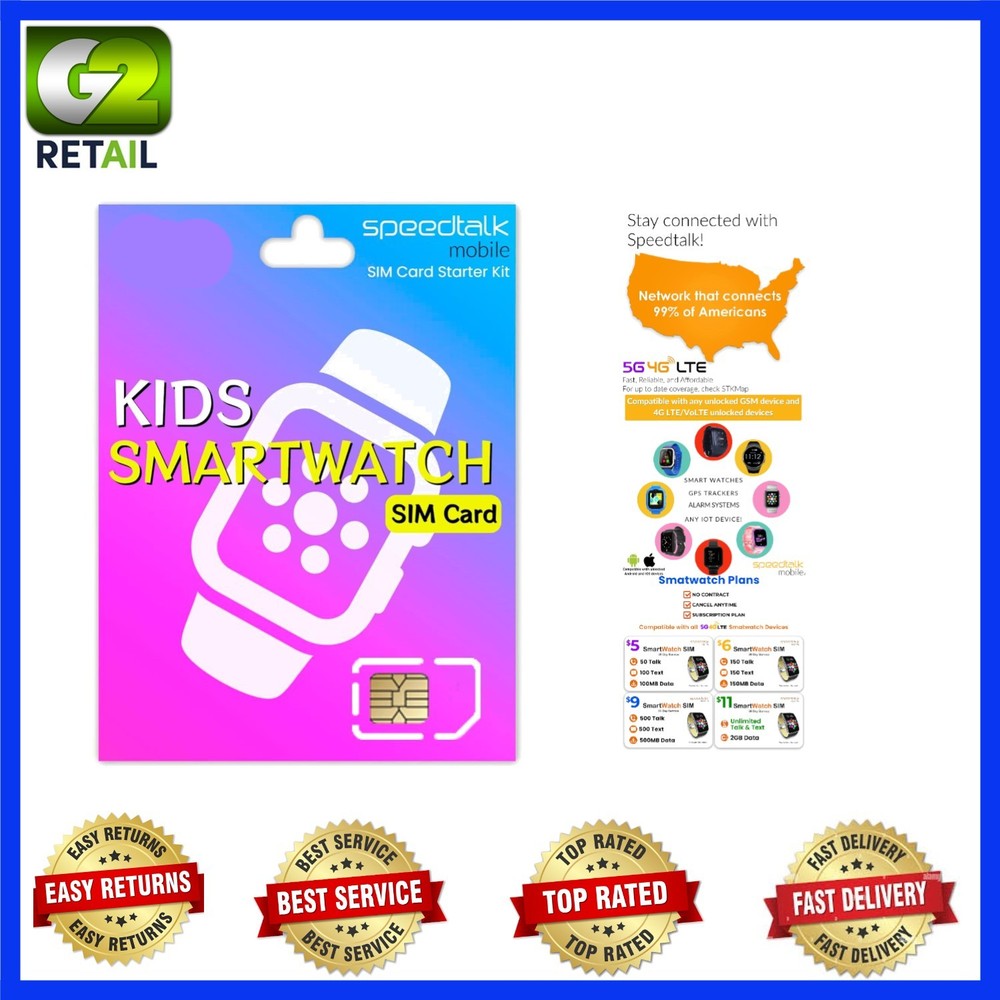 Smartwatch SIM Card Starter Kit – Triple Cut for 4G Devices, No Contract