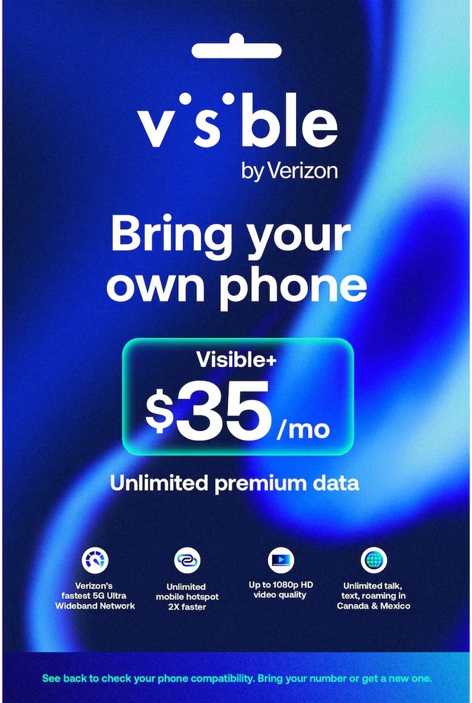 NEW Visible+ by Verizon $35/mo Bring Your Own Phone Unlimited 5G Plan & Sim Kit