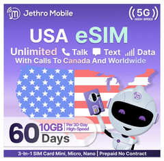 Jethro Mobile 2-Month Prepaid eSIM USA – 10GB Data, Talk & Text Digital SIM Card
