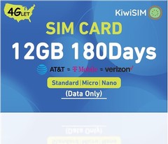 Flexible 12GB SIM Card for Unlocked 4G Devices – 180 Days of Nationwide Coverage