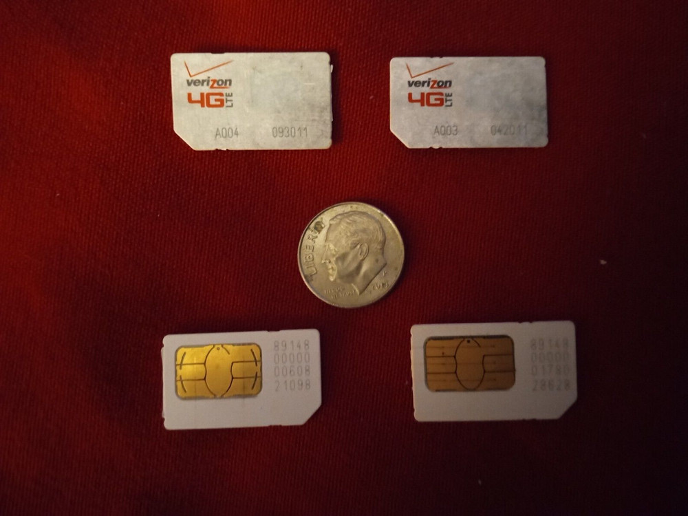 Lot of 4 Verizon 4G LTE CDMA Standard Size Sim Cards NOT FOR ACTIVATION! *READ!
