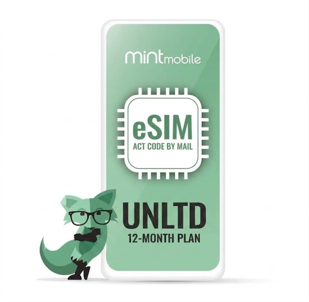 Mint Mobile eSIM 12-Month Unlimited Data Talk Text 1 Year Prepaid