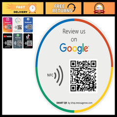 Reusable QR Code Stickers for Google Reviews | NFC Enabled | Easy Link Modificat