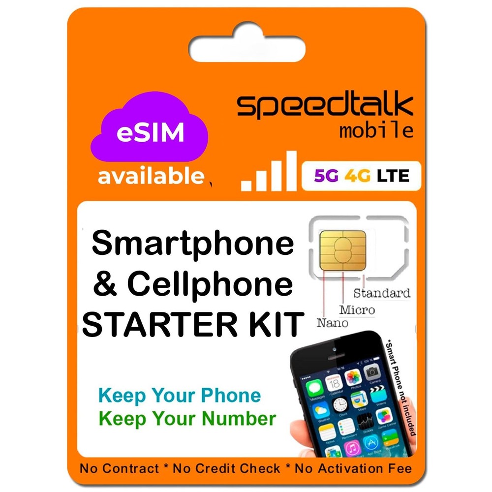 SpeedTalk Pre-Paid SIM Starter Kit 5G/4G LTE – Tarjeta SIM Prepago,iOS y Android
