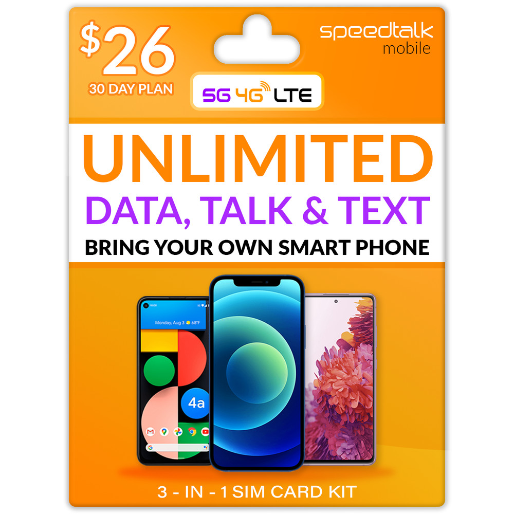 Speedtalk SIM Card Kit – Unlimited 5G/4G LTE Data Talk Text Phone Plan 30 Days