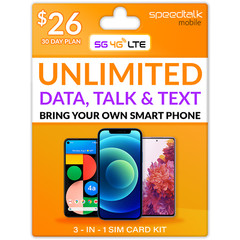 Speedtalk SIM Card Kit – Unlimited 5G/4G LTE Data Talk Text Phone Plan 30 Days