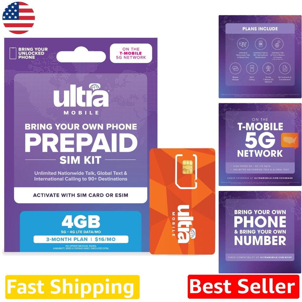 T-Mobile 3- Prepaid SIM: 4GB 5G, Unlimited Talk, International Credit
