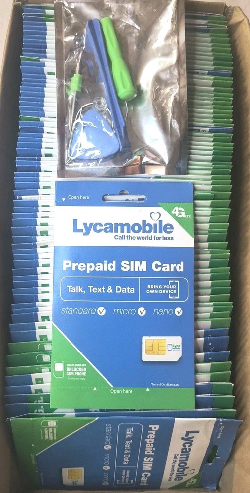 Lot of 70 Lycamobile 4G Prepaid SIM Card, With Unlocked GSM Phone NEW