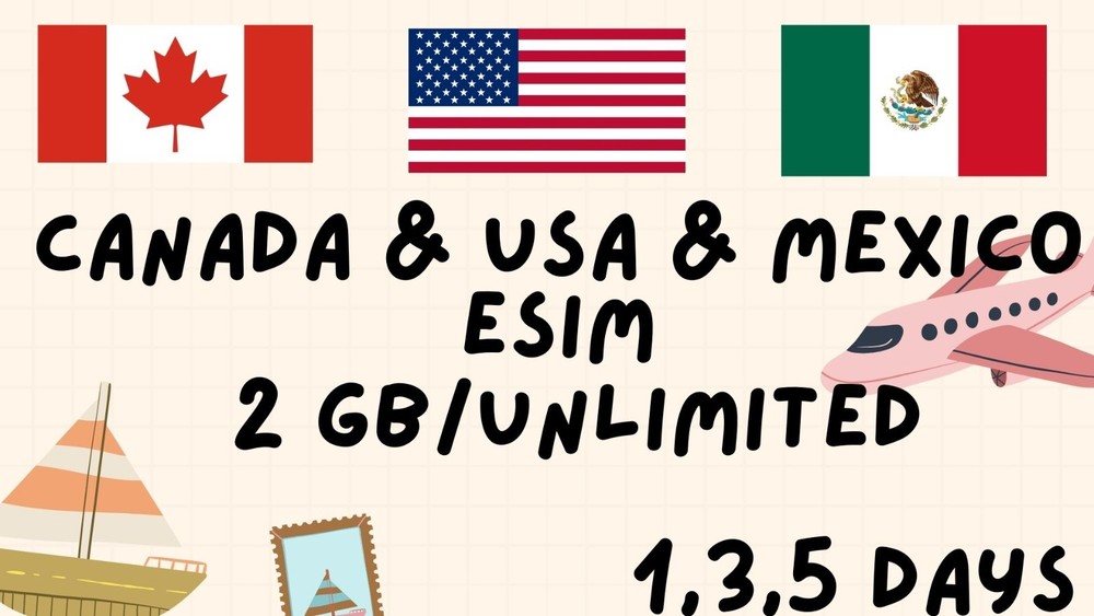 Canada + USA + Mexico eSIM – 2 GB /Day Unlimited – 1/3/5 Days / Openmobile