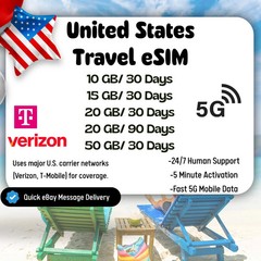 [eSIM] United States Travel eSIM 10-50GB Data 30-90 Days Fast Delivery QR Code