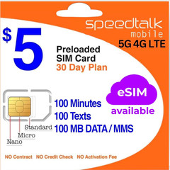 $5 Prepaid Wireless Pay Go Plan for Smartphones & Cellphones | 5G 4G LTE | 100 T