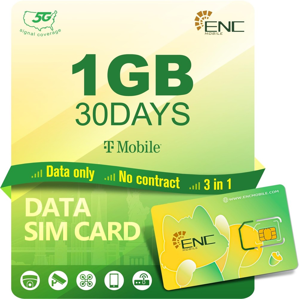 ENC Mobile Prepaid SIM Card: US Data Only 1GB/30Days 5G/4G LTE