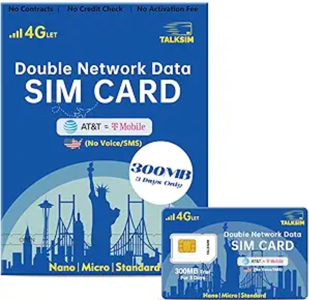 Prepaid 4G LTE Cellular SIM Card Supports AT&T, T-Mobile Dual Networks