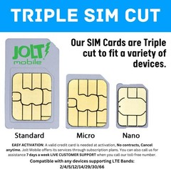 Jolt Mobile AT&T Data SIM Card 300MB WiFi MiFi5G 4G LTE Broadband | IoT Device
