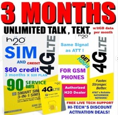 H2O SIM with ⭐ $20 X 3 MONTHS UNLIMITED T/T w/ 3gb data ✅ 2 MONTHS FREE !! ✅