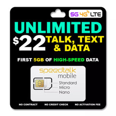 Speedtalk Smart Phone Prepaid SIM Card Kit Unlimited Talk Text Data 5G 4G LTE