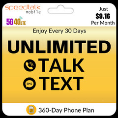 SpeedTalk SIM Card Unlimited Talk & Text Prepaid 1 Year Phone Plan $9.16/Mo.